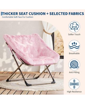 Rabbit Fur Foldable Dish Saucer Chair, Durable Metal Frame Lounge Chair for Kids Teens Adults, Soft Cozy Seating