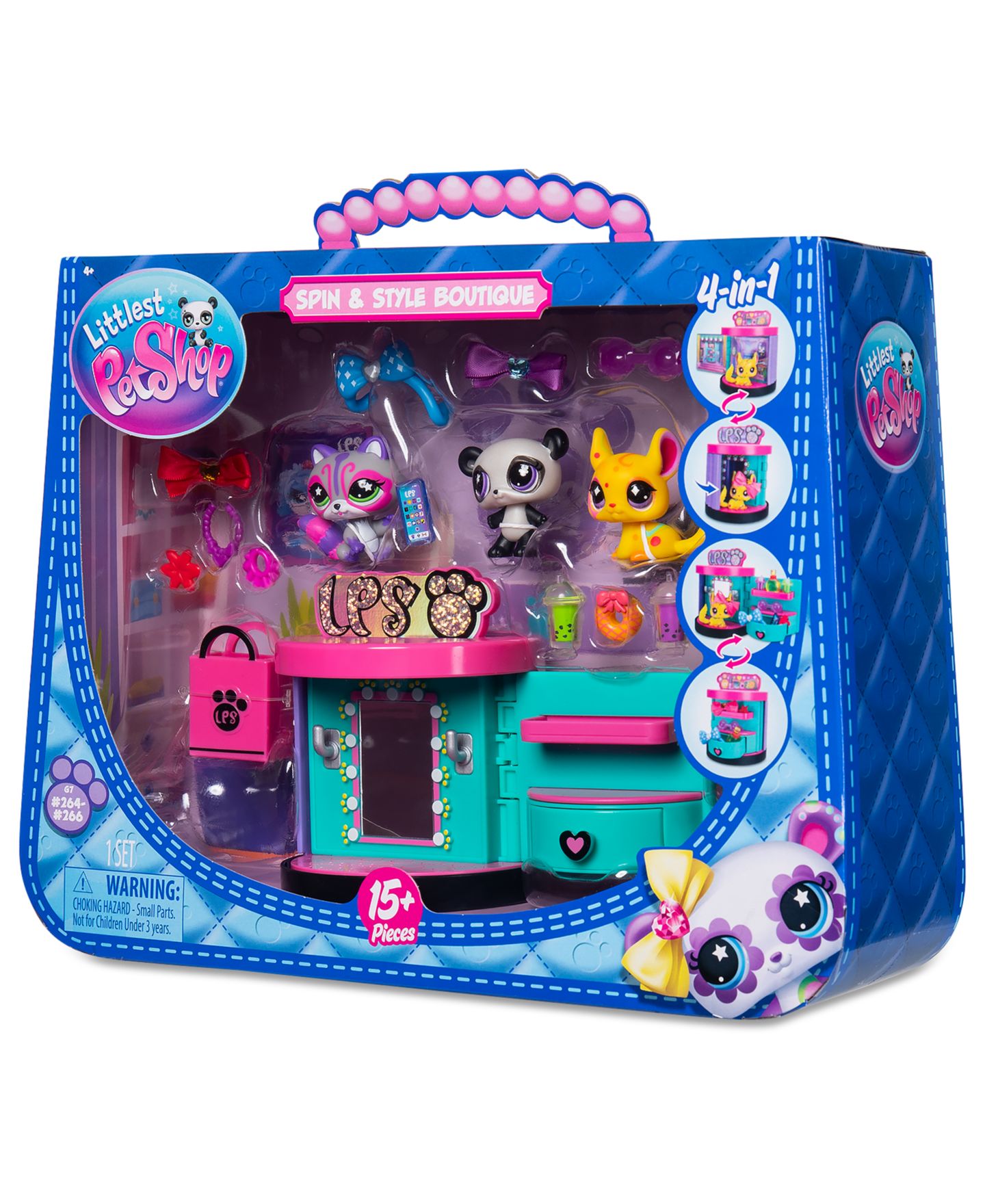 Детский игровой набор Littlest Pet Shop Bobblin' Pets Spin & Style Boutique Folds-Up 4-Pet Playset, Ages 4+ — фото 6