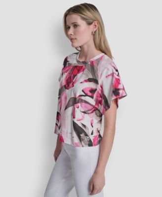 Women's Heart Print Short-Sleeve Crew Neck Top