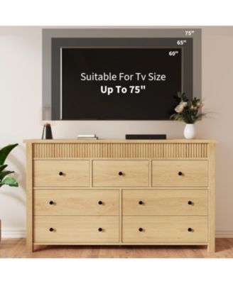 6 Drawer Dresser for Bedroom, Wooden Chest of Drawers, Fluted TV Stand, Storage Organizer for Living Room, Hallway and Entryway