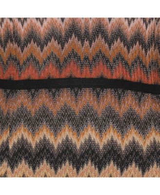 Women's Multicolor Zig Zag Print Rib Knit Long Sleeve V Neck Midi Dress