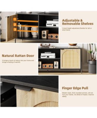 TV Stands for Living Room, Tv Stand for 75 inch TV with Adjustable Shelf & Rattan Door