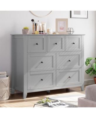 Modern 7-Drawer Dresser with Nickel Round Handles, Stylish Wood Organizer with Deep Drawers for Ample Storage Space, in Living Room