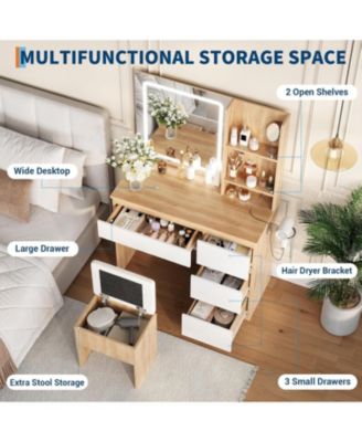 Vanity Desk Mirror and Lights - Modern Makeup Dressing Table for Bedrooms, Apartments, Easy to Assemble