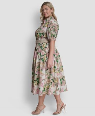 Plus Size Drop Waist Collared Shirtdress