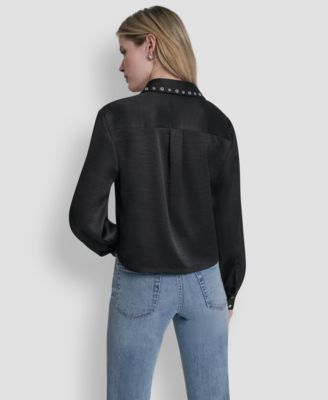 Women's Studded Collar Y-Neck Shirt