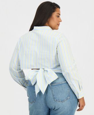 Trendy Plus Size Tie-Back Button-Front Shirt
