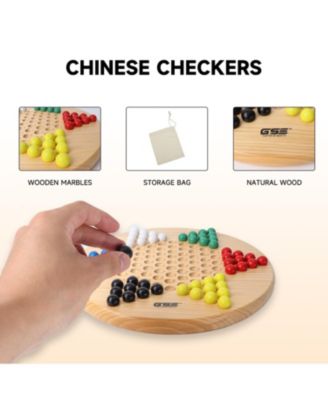 11.5" Wood Chinese Checkers Board Game Set with 66 Colorful Wooden Marbles, Classic Board Game