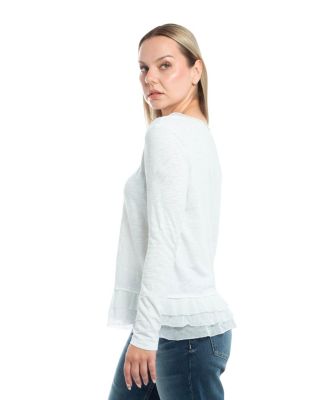 Women's V-Neck Mixed Media Long Sleeve Tee