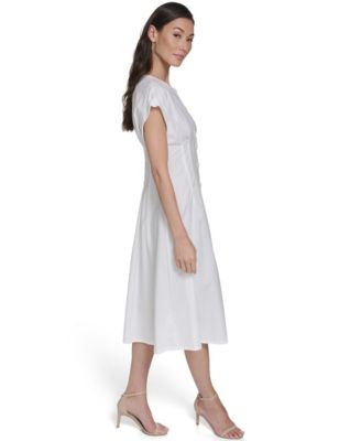 Women's Button Down A-Line Midi Dress