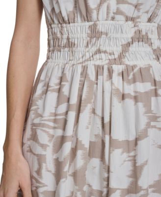 Women's Floral Smocked A-Line Midi Dress