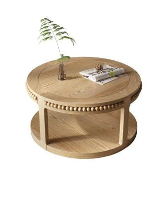 Solid Wood Round Coffee Table - Two-Tier Wood