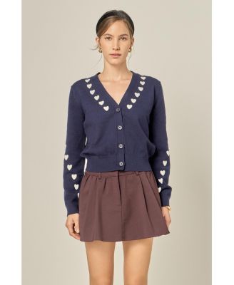 Women's Heart Contrast Knit Cardigan