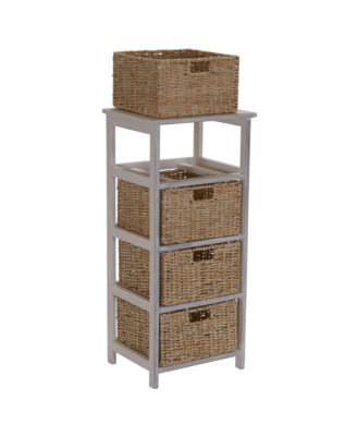 Storage Chest of 4 Drawers White Sollid Wood and Natural Wicker Baskets