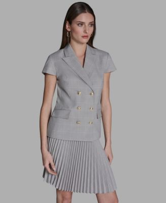 Women's Peak Lapel Collar Plaid Double-Breasted Jacket