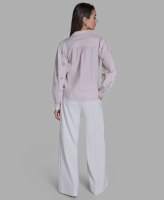 Women's Collared Striped Embellished-Sleeve Shirt