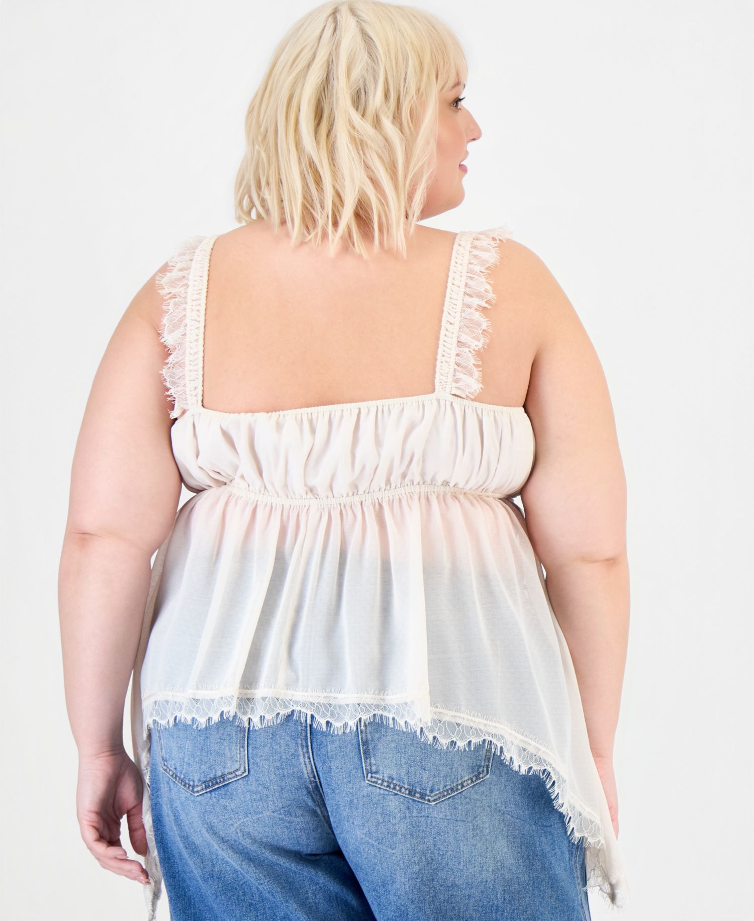 Trendy Plus Size Lace-Trim High-Low Top
