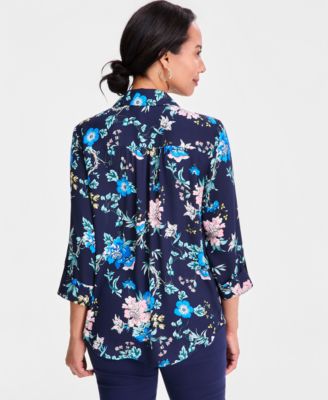 Women's Printed Rhinestone-Button Shirt