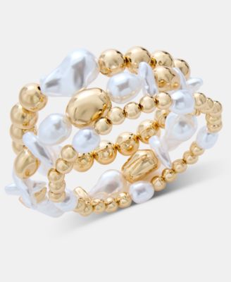 3-Pc. Set Bead & Imitation Pearl Stretch Bracelets