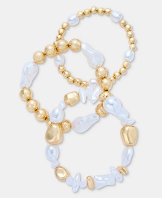 3-Pc. Set Bead & Imitation Pearl Stretch Bracelets