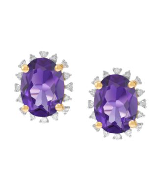 Blue Topaz ( 2-3/4 ct. t.w.) & Diamond (1/10 ct. t.w.) Stud Earrings in 10k Yellow Gold (Also Available in Amethyst, Peridot, Garnet, Citrine)
