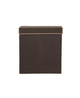 Double Laundry Hamper with Lid, Brown Linen