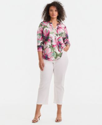 Plus Size Split-Neck Top