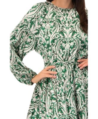 Women's Baroque Print Mini Dress with Belted Waist