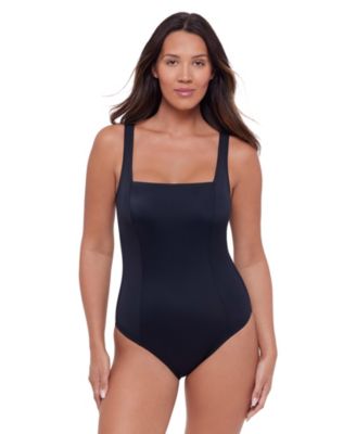 Women's Smoothing and Sculpting Square-Neck Lace-Up Back One-Piece Swimsuit