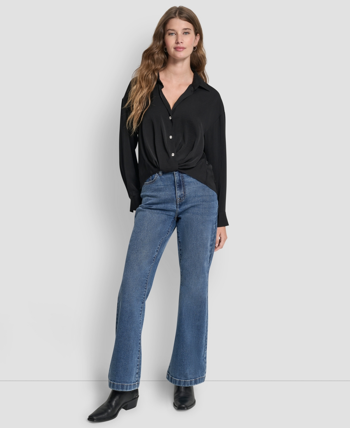 Dkny Jeans Women's Long-Sleeve Rhinestone Button Front Shirt