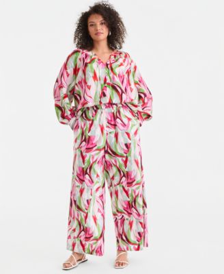 I.N.C. International Concepts Plus Size Printed Bubble-Sleeve Top