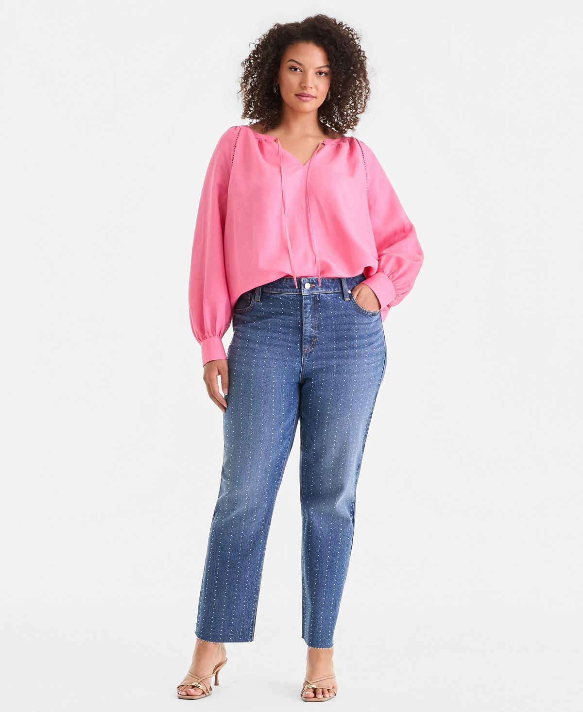 I.N.C. International Concepts Plus Size High-Rise Embellished Straight Ankle Jeans, Created for Macy's view 1 — MAYCSS fashion products