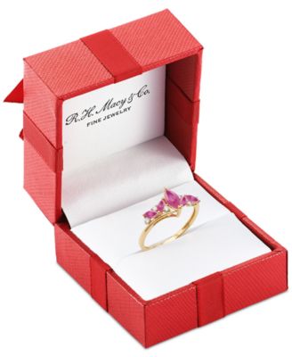 Ruby (7/8 ct. t.w.) and Diamond (1/10 ct. t.w.) Ring in 14k Yellow Gold (Also Available in Sapphire and Emerald)
