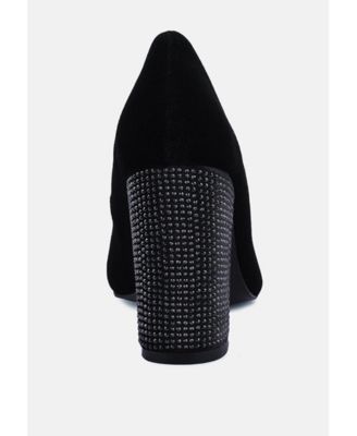 CYBER-GIRL Womens Rhinestone Block Heeled Pumps