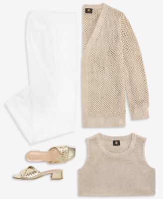 March Hero Look - Women's Novelty Open-Work Tank Top, Open-Work Open-Front Cardigan & Wide-Leg Pants