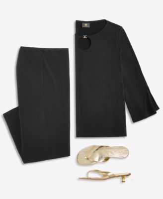 Women's Split-Sleeve Keyhole-Neck Top & Relaxed Pull-On Knit Culottes