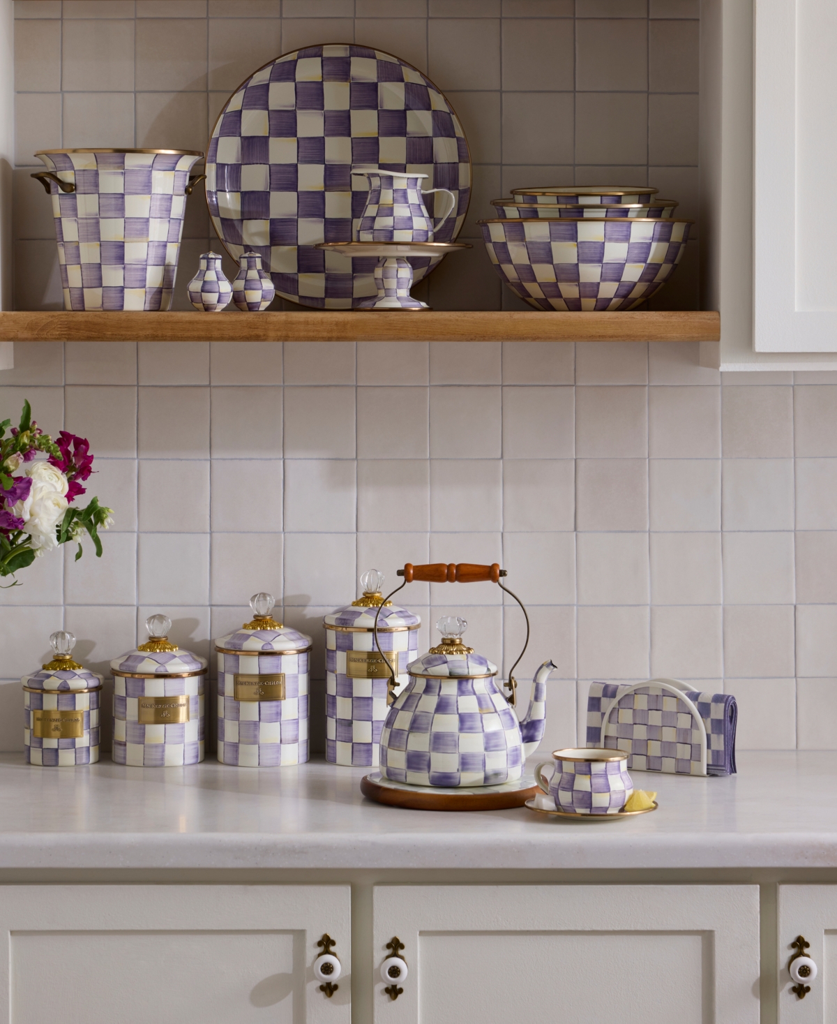 MacKenzie-Childs Violet Check Cocktail Paper Napkins, 20-Pack