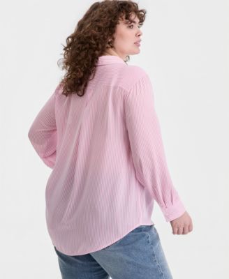 Trendy Plus Size Button-Front Crepe Shirt