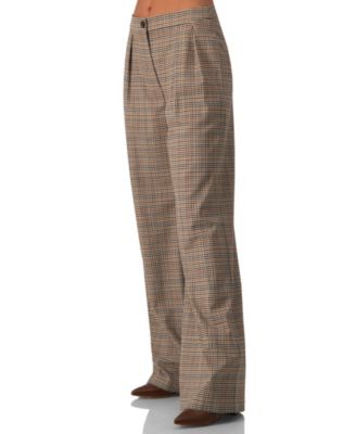 Women's Straight Pleated Patterned Trousers Pants