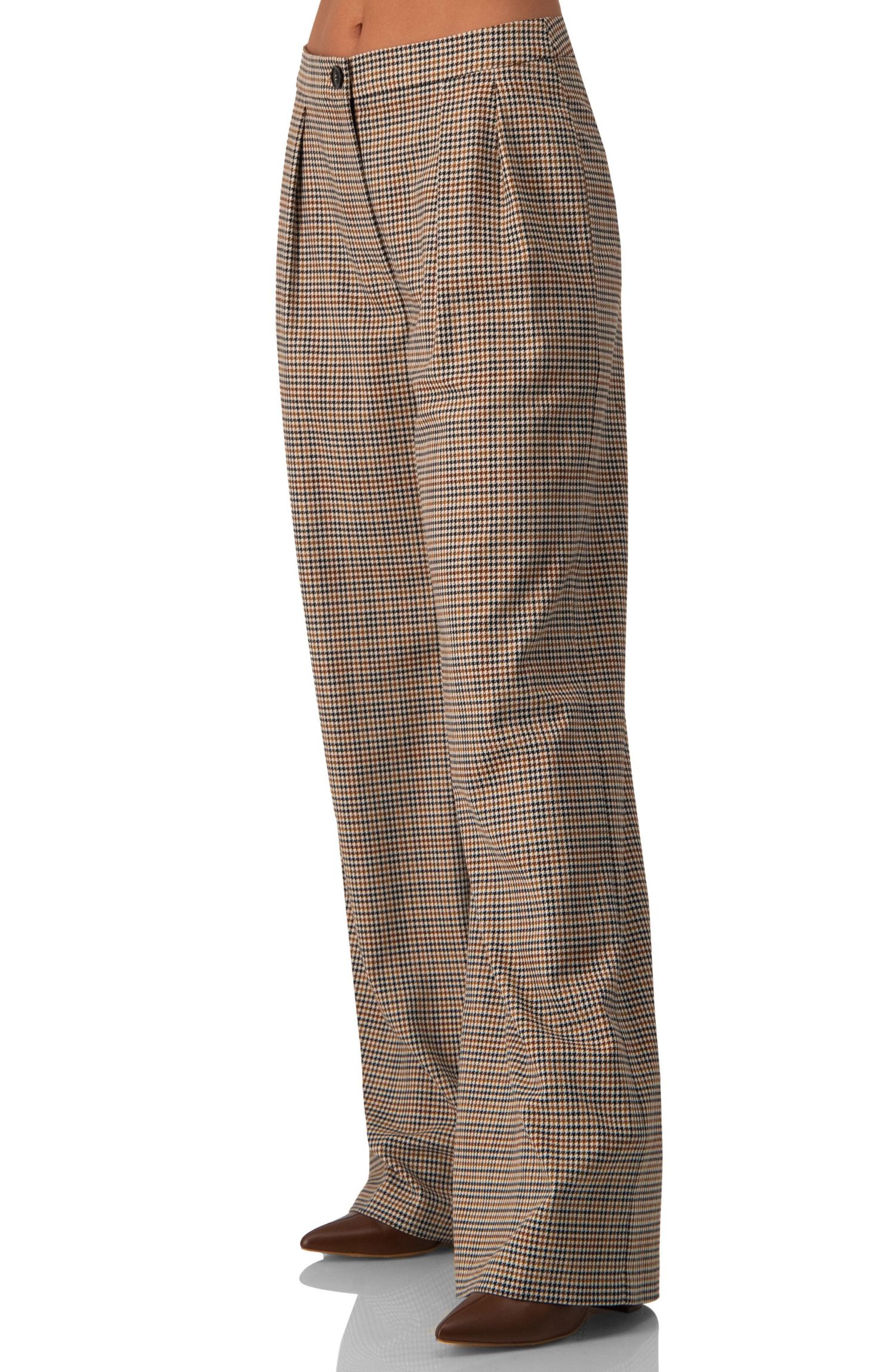 Women's Straight Pleated Patterned Trousers