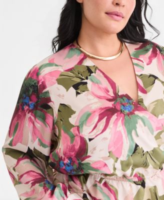 Plus Size Printed Peplum Blouse