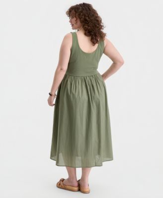 Trendy Plus Size V-Waist Mixed-Media Midi Dress