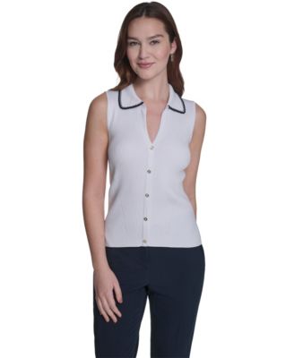 Women's Sleeveless Collared Sweater