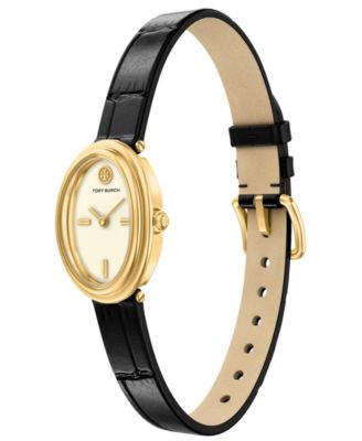 Women's The Oval Quartz Two-Hand Black Leather Watch, 22mm