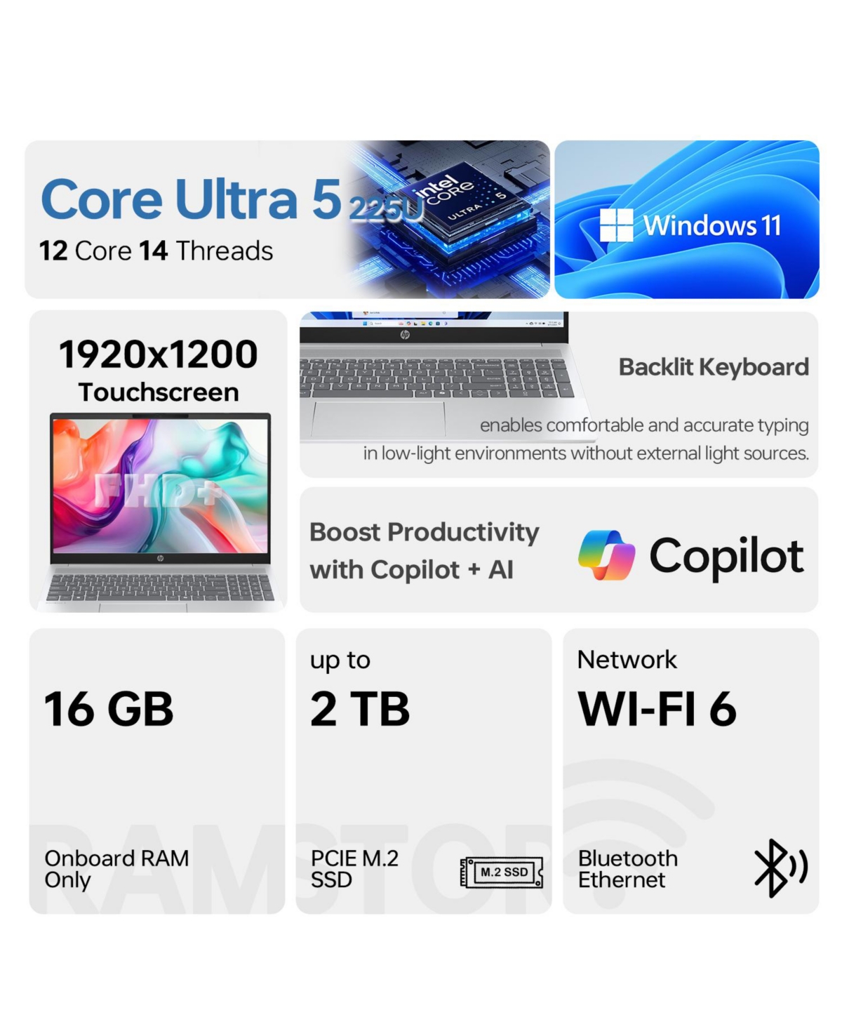 Hp OmniBook 5 16-af1055cl Premium Traditional Laptop 16" Fhd Touchscreen Intel Core Ultra 5 225U Intel Graphics 16GB Ram 1TB Ssd Windows 11 Home