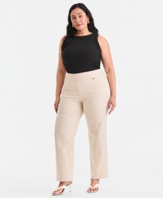 Plus Size Mid-Rise Pull-On Straight-Leg Pants