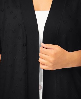 Plus Size Floral Texture Flyaway Open Front Cardigan