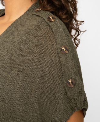 Plus Size Button Shoulder Flyaway Open Front Cardigan