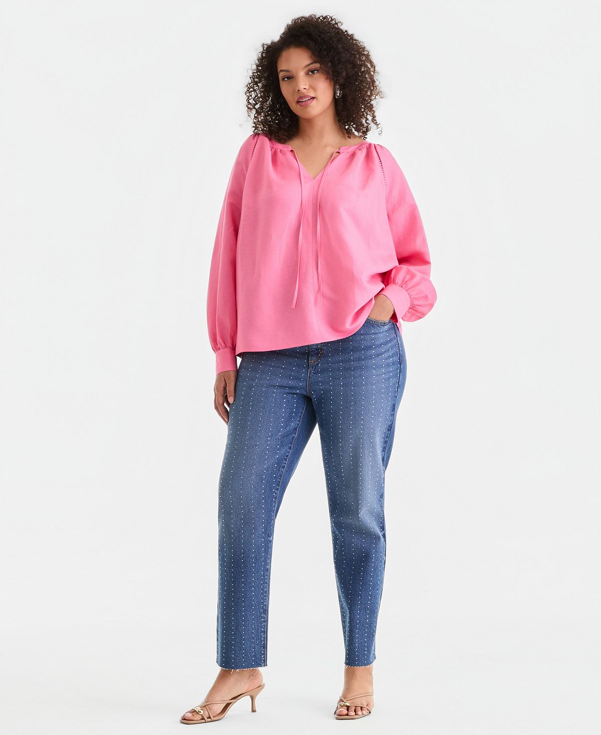 I.N.C. International Concepts Plus Size High-Rise Embellished Straight Ankle Jeans, Created for Macy's view 5 — MAYCSS fashion products