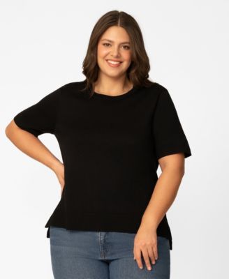 Plus Size Lace Shoulder Boxy Crewneck Top